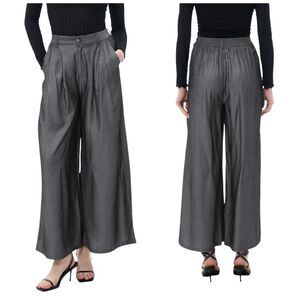 S.Deer Airy Elastic Waist Wide-Leg Chambray Dark Blue Pleated Front Trousers XXL